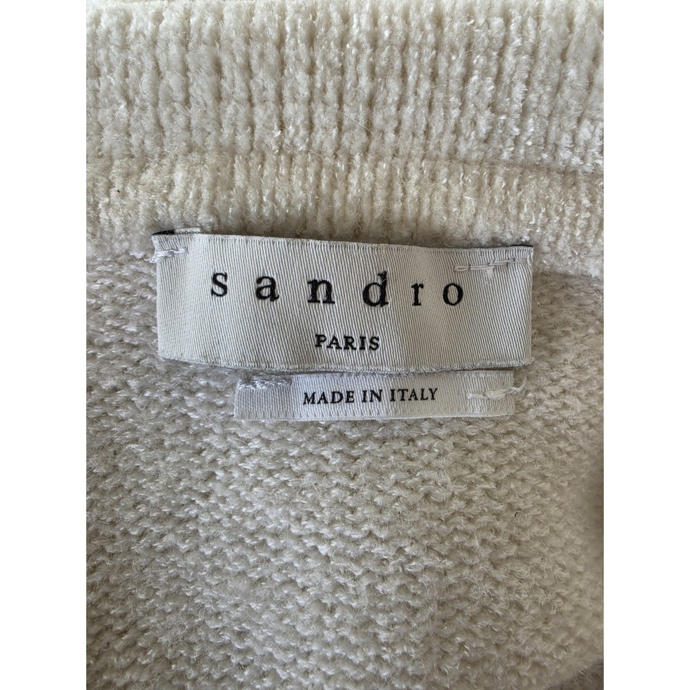 Sandro Women's Polo Shirt Cream Wool Blend Made in Italy - Picture 3 of 5